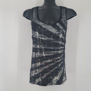 White House Black Market Women’s Small Black / Silver Sequined / Tulle Tank Top